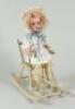 A sweet mechanical toy Doll seated in clockwork rocking chair, German circa 1905, - 2