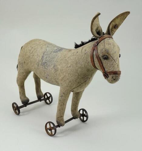 Early Steiff felt Donkey on wheels, German circa 1906,