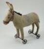 Early Steiff felt Donkey on wheels, German circa 1906, - 3