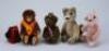 Schuco four miniature mohair animals, 1950s,