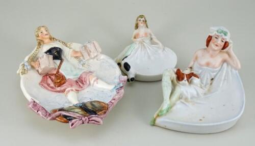 Three Bawdy china naughty novelties flipper trinket dishes, German circa 1905,