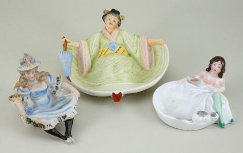 Three Bawdy china naughty novelties flipper trinket dishes, German circa 1905,