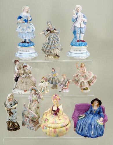 Collection of various bisque, glazed figurines, vases and ornaments, various dates,