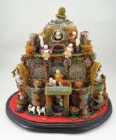 A unique and extravagant beadwork palace with glazed all bisque dolls, German circa 1890,