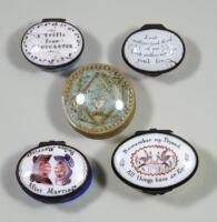 Four oval ceramic snuff boxes, 19th century,