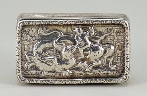 St.George Slaying the Dragon sterling silver snuff box, by J.Robertson, London 1810,