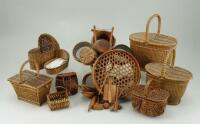 Six various doll size wicker baskets,