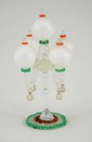 A fine miniature glass five branch table candelabra, possibly Venetian 19th century,