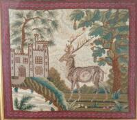 An early 19th century tapestry and stump work picture of a Stag,