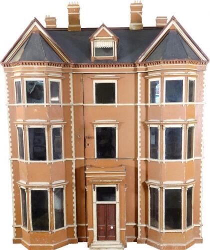 ‘Newick House’ a painted wooden English Town dolls house, circa 1880,