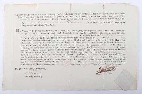 Warrant East India Company 1828 J. Baldwin, Lieutenant
