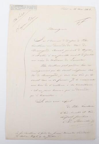Autograph Letter Signed by Jacques Alexandre Lauriston, Marshall of France 1768- 1828