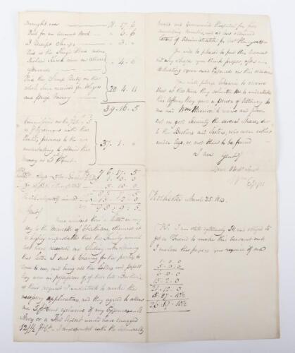 Interesting and Detailed Prize Money Statement and Agents Commission (1812)