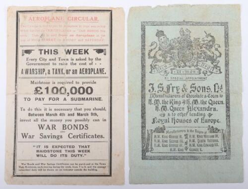 Leaflet Dropped by Aeroplane March 1918 in Bristol to Encourage War Bond & Saving Certificates