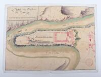 Hand Drawn and Painted Plan of the Castle Chateau de Trezzo" Lombardy c.1796