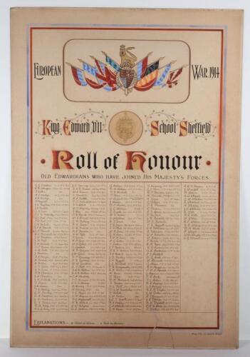 Impressive Roll of Honour Board King Edward VII School Sheffield, 1914