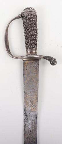 Large and Heavy German Hunting Hanger Dated 1746 with Silver Mounts