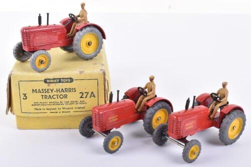 Dinky Toys 27A Three Massey-Harris Tractors in Trade Box