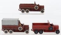 Three Dinky Toys 25s Six Wheel Wagons