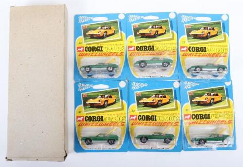 Six Corgi Juniors Whizzwheels 32 Lotus Europa, with outer Trade Box