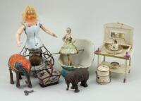 Lehmann c/w Waltzing Doll and other tinplate toy