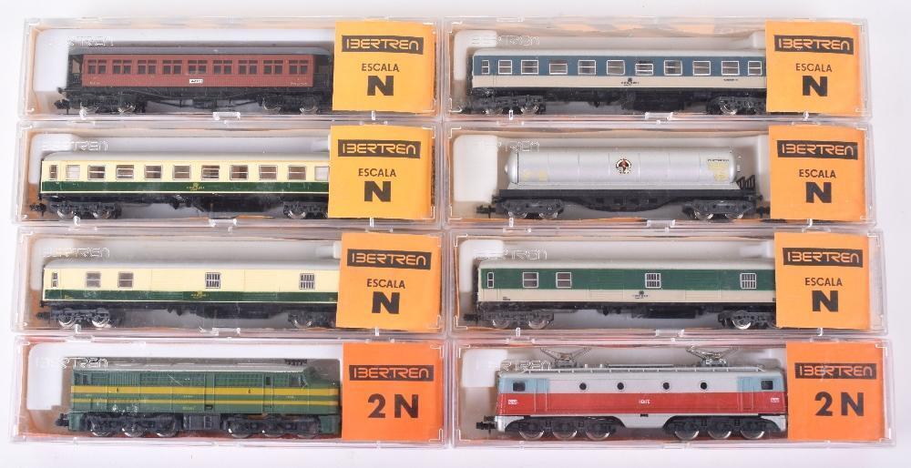 Boxed Ibertren N gauge locomotives and coaches