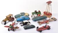 Collection of tinplate toy vehicles, mainly French 1930s/50s