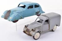 JEP tinplate Citroen 2CV van and Renault car, 1950s