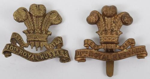 Scarce WW1 10th Royal Hussars All Brass Economy Cap Badge