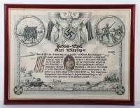 Printed Memorial Document for WW1 German Veteran of Infaterie Regiment Nr 99