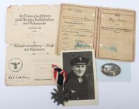 WW2 German Kriegsmarine War Service Cross 2nd Class Medal and Document Grouping