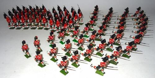 Britains repainted Black Watch thirty-two marching at the slope with four Colour Sergeants (Condition Very Good) and forty-two from set 11 charging (Condition Very Good, many repaired, some possibly original) (78)