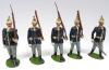 Britains EXTREMELY RARE set 91, US Infantry early variation valise pack figure, white infantry helmet, with wasp waisted Officer (Condition Good, three men missing, one arm loop damaged, two bayonets missing) 1898 (5)