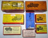 Britains original empty boxes for vehicles and equipment numbers 1335, 1432, 1433, 1640 (with interesting label 'this line forms part of No's 1642 and 1643), 1726 (two different), 1876 and 1877 (Condition Very Good-Poor) (8)