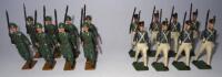 Britains set 299, West Point Cadets (Condition Good, three plumes missing) and set 1435 Italian Infantry in steel helmets at the slope (Condition Good, two with white gloves) 1954 (16)