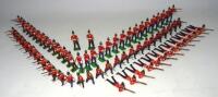 Britains embellished or repainted Infantry of the Line firing with two Officers (Condition Very Good, some possibly original, one damaged, a few repaired, two helmet spikes missing) (72)