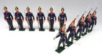 Reproduction Prussian Infantry at attention 80mm scale, and four similar 70mm Infantry with Officer, full dress (Condition Excellent) (11)