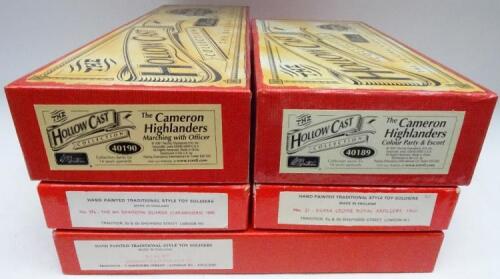 Britains Hollowcast Collection Cameron Highlanders sets 40189 and 40190, and Tradition sets 805, French Zouaves, 37A 6th Dragoon Guards and 31, Sierra Leone Artillery in original boxes (Condition Excellent, boxes Very Good-Good) (35 in five sets)