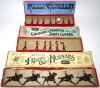 Britains set 8, 4th Hussars with Trumpeter in original Whisstock box, set 30, Drums and Bugles of the Line in original 1930s box (drum major baton missing, one side drumstick broken), set 82, Pioneers and Colours of the Scots Guards in original Whisstock 