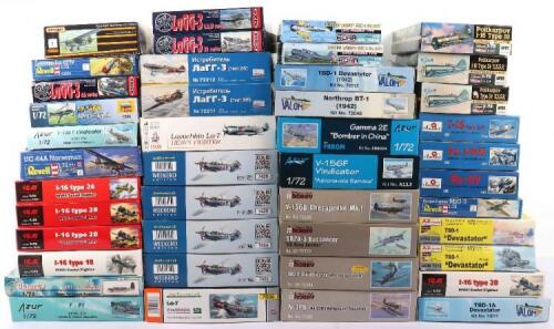 Forty-three 1:72 scale Russian and other Single Prop Fighter Aircraft model kits