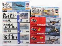 Eight Hasegawa and Airfix 1:72 scale Heinkel He111 Bomber model kits