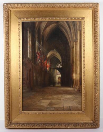 Catherine M Wood (1857-1939), the nave of a Cathedral, oil on canvas