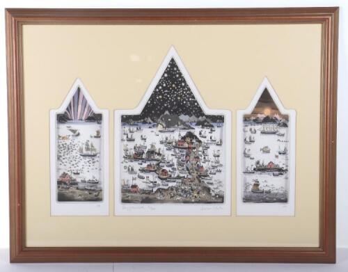 Graham Clarke, coloured etching triptych “Song of the North” 103/300, signed