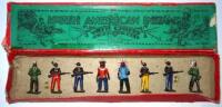 Britains VERY RARE VARIATION set 150, North American Indians on foot with four SECOND VERSION Indian standing on guard, hitherto believed to have been introduced with only three in 1948, in original 1930s illustrated box (Condition Good, two feathers miss