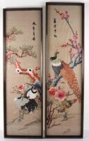 A near pair of Japanese embroidered silk panels