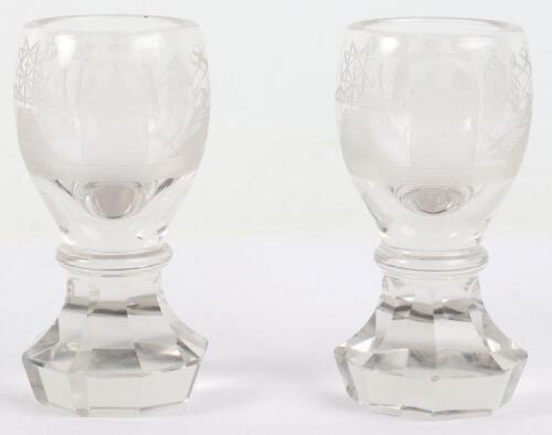 A pair of heavy Masonic glass goblets