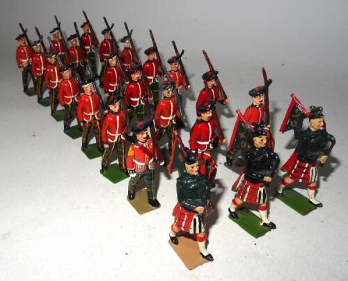 Britains set 212, Royal Scots two sets with Pipers and two additional men (Condition Very Good, a few mismatched, three feathers missing) and ten repainted with Piper (Condition Very Good, six feathers missing) (23)