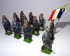 Britains RARE PARIS OFFICE Chasseurs a Pied at the trail with Officer and Colour Bearer, square bases dated 9.5.1905 (Condition Good-Fair, four rifle tips missing, some chips, colour bearer Fair, flag repainted) 1916 (11)