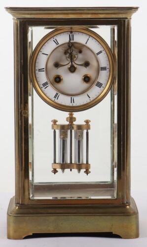 A late 19th century four glass mantel clock, Brocot escapement, enamel dial with Roman numerals