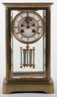 A late 19th century four glass mantel clock, Brocot escapement, enamel dial with Roman numerals